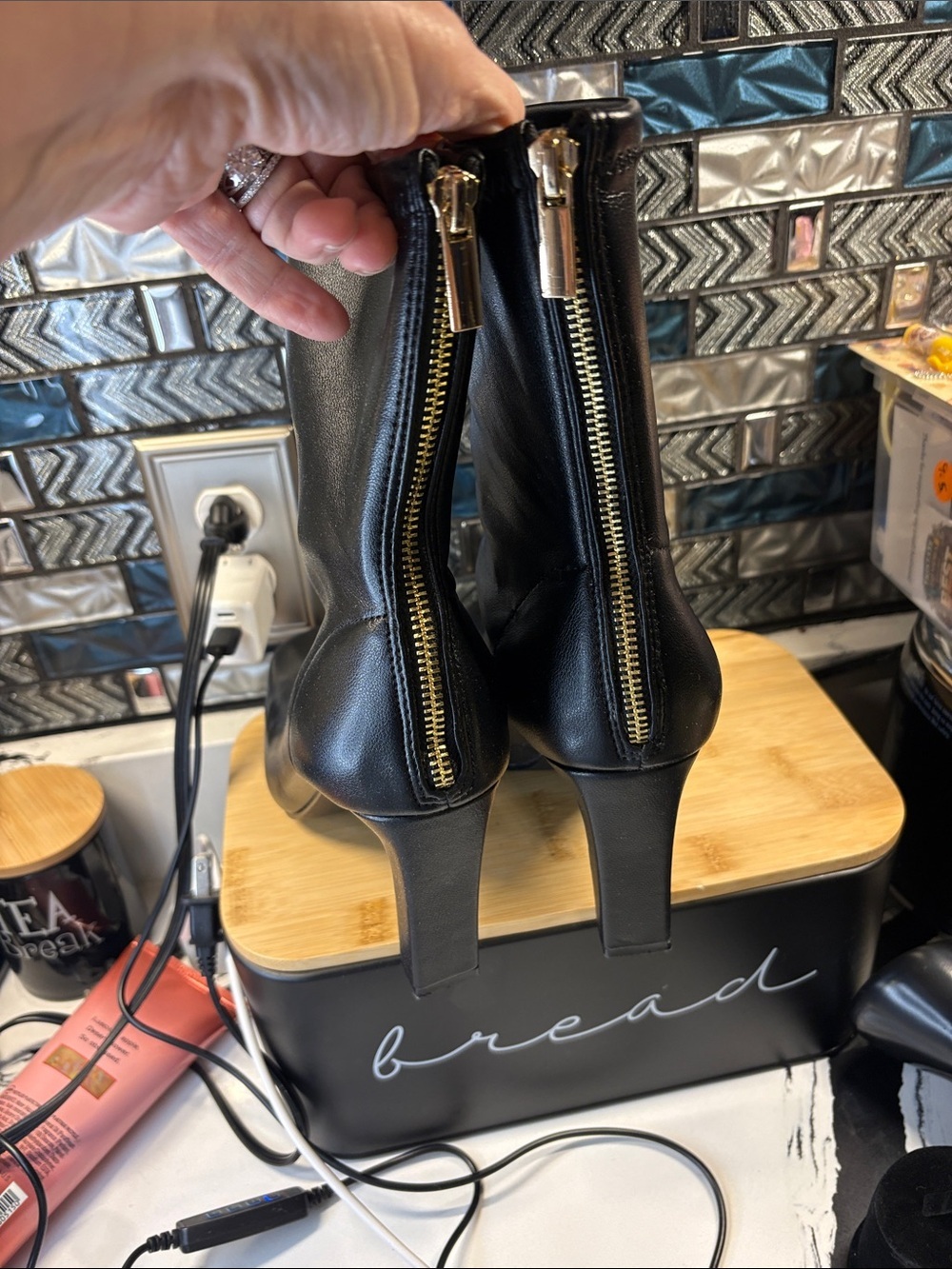 Steve Madden Black Square-Toe Stretch Ankle Boots - Picture 4 of 9